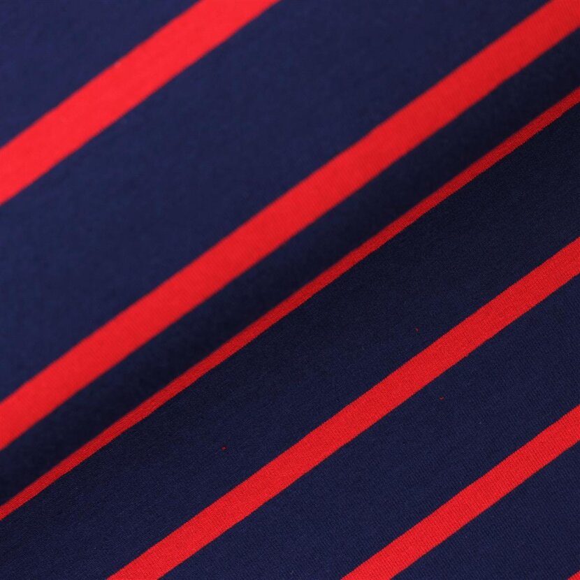 "Night Blue Viscose Jersey Stripes - Simplified in 10 Words"